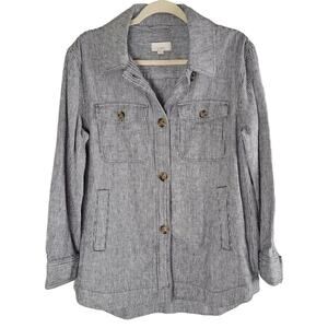 Linen Blend Loft Stripe Blazer Jacket Grey White Stripe Button Detail Pockets S